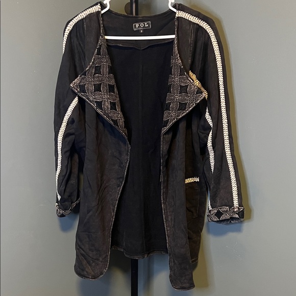 POL Black Blazer with Patterned Accents - Picture 1 of 7